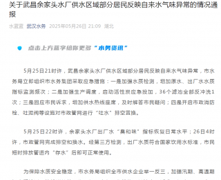 关于武昌余家头水厂供水区域部分居民反映自来水气味异常的情况通报