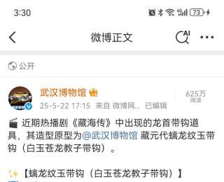 《藏海传》带火博物馆！白玉“苍龙教子”带钩引发625万次围观