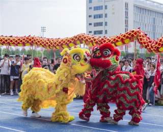 “龙头点睛”送考太燃！江夏这所高中舞龙舞狮为高三学子助威