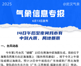 武汉天气：受台风“蝴蝶”影响，武汉将有中到大雨、局地暴雨