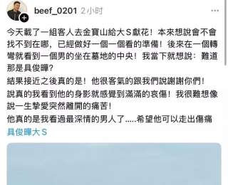 台湾网友曝具俊晔每天到墓地陪大S，天降大雨也不间断，还拿着平板看《流星花园》
