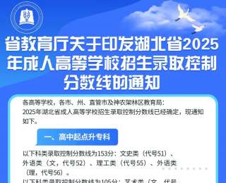 湖北省教育廳關(guān)于印發(fā)湖北省2025年成人高等學(xué)校招生錄取控制分?jǐn)?shù)線的通知