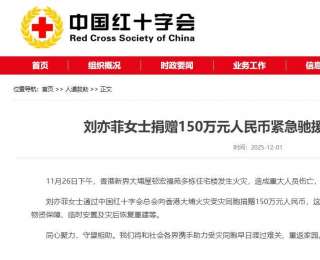 刘亦菲捐赠150万元，驰援香港大埔火灾救援