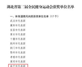 咸宁市代表团获湖北省第二届全民健身运动会两项集体荣誉