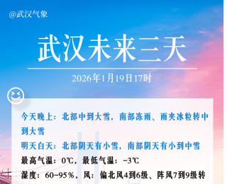 武汉启动低温雨雪冰冻灾害四级应急响应，今晚迎来寒潮大风雨雪过程最强时段