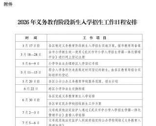 武汉市教育局关于做好2026年义务教育阶段新生入学招生工作的通知