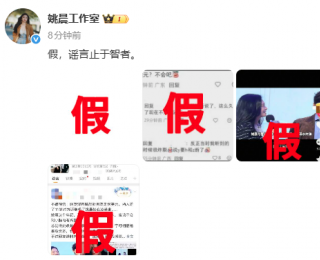 姚晨工作室否认和侯雯元恋情：假，谣言止于智者；此前男方否认：勿编故事，勿造谣