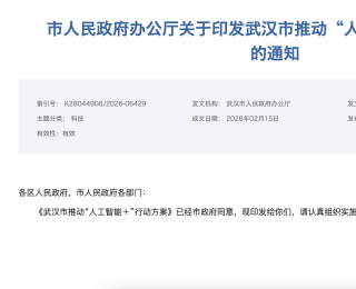 武汉市发布“人工智能+”行动方案 明确2028年产业规模突破2000亿元